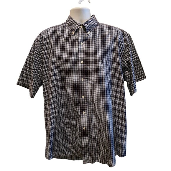 Ralph Lauren White/Navy Plaid Short Sleeve Blake Button Down Shirt L 100% Cotton - Picture 1 of 7